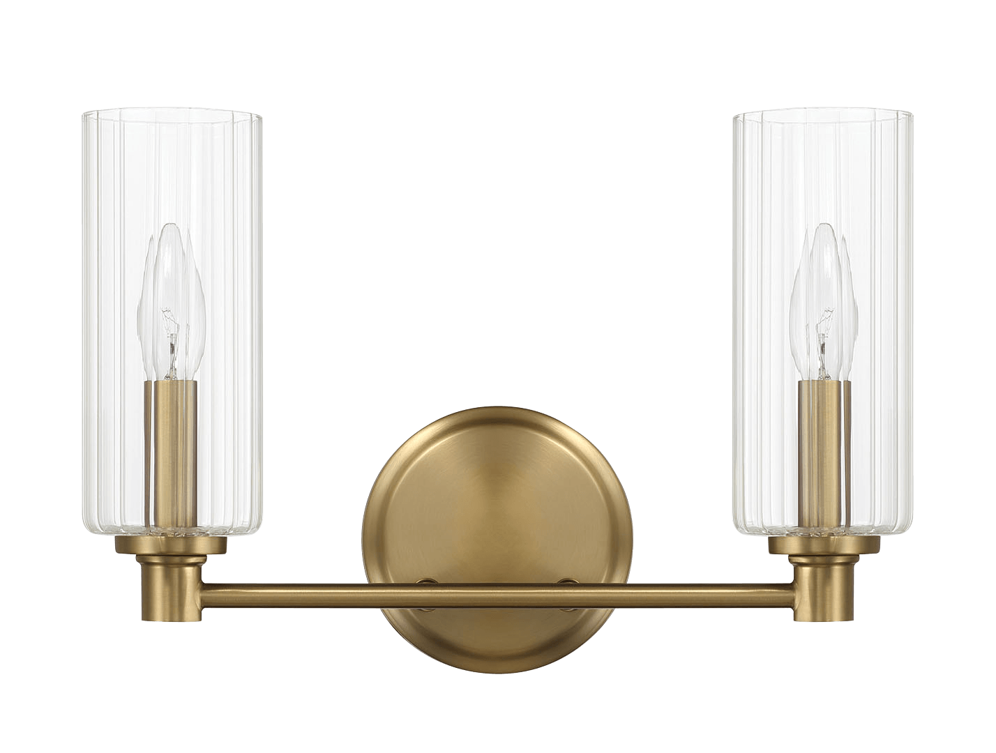 Regal Double Light Vanity With Clear Ribbed Glass - Satin Brass - West Lamp