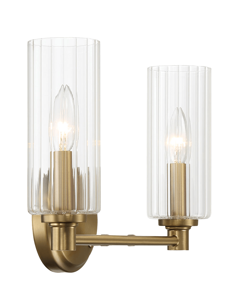 Regal Double Light Vanity With Clear Ribbed Glass - Satin Brass - West Lamp