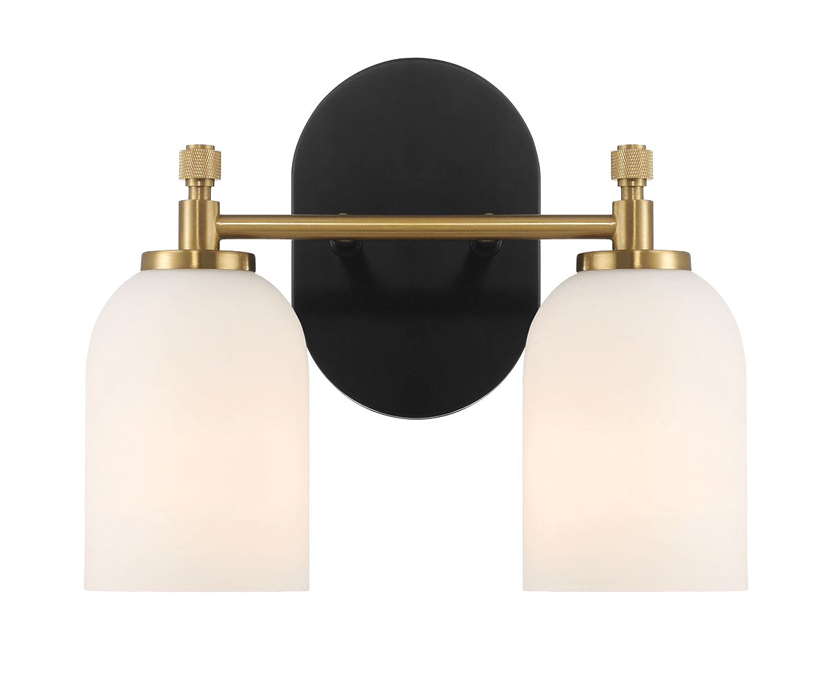 Vortex Two Lights Vanity in Traditional Style for Over Bathroom Mirror Wall Sconce 12.25"W × 10.125"H × 5.5"E With White Frosted Glass - West Lamp